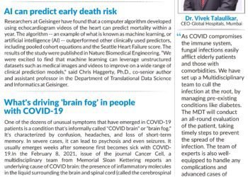 AI can predict early death risk; What’s driving ‘brain fog’ in people with COVID-19