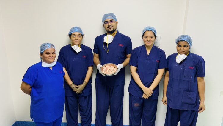 Football sized fibroid removed from uterus of 28-yr old woman
