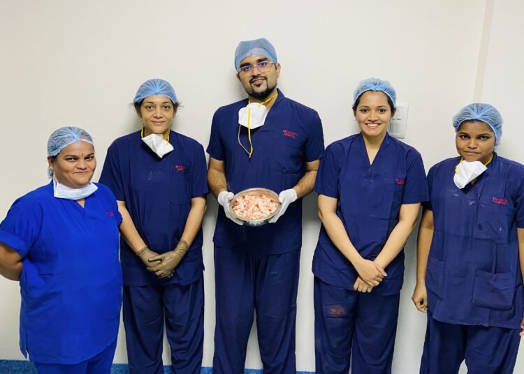 Football sized fibroid removed from uterus of 28-yr old woman